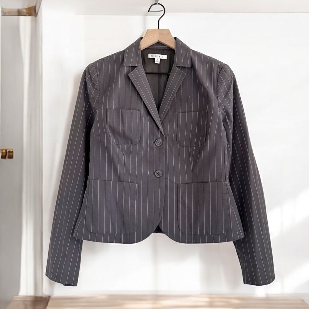 CAbi Nob Hill Blazer Cotton Stretch Pinstripe Jacket #396 Size 6